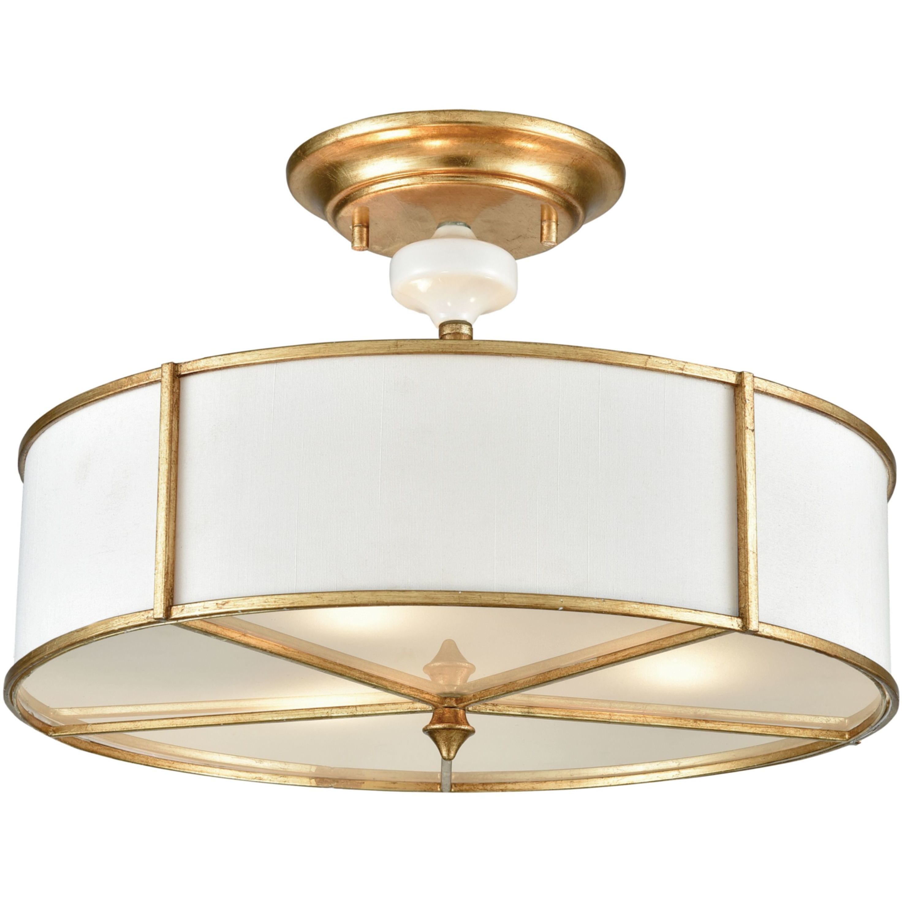 Ceramique 3 Light 16 inch Antique Gold Leaf Semi Flush Mount Ceiling Light