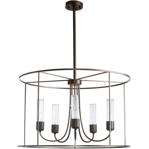 Portico 5 Light 32 inch Coastal Burnished Steel Outdoor Pendant in Seeded Clear, Drum