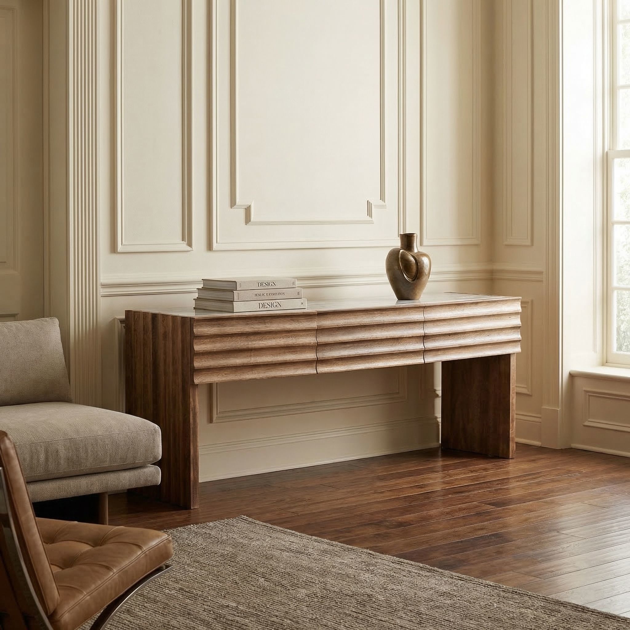 Wolf 72 X 19 inch Dark Walnut and White Stone Console