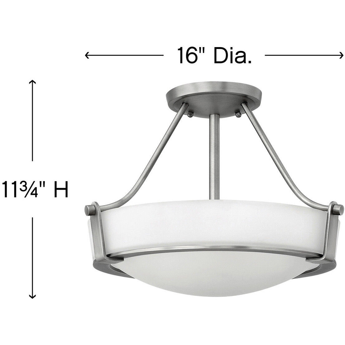 Hathaway 3 Light 16 inch Antique Nickel Indoor Semi-Flush Mount Ceiling Light in Etched White