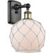 Ballston Farmhouse Rope 1 Light 8 inch Black Antique Brass Sconce Wall Light in White Glass with White Rope, Ballston