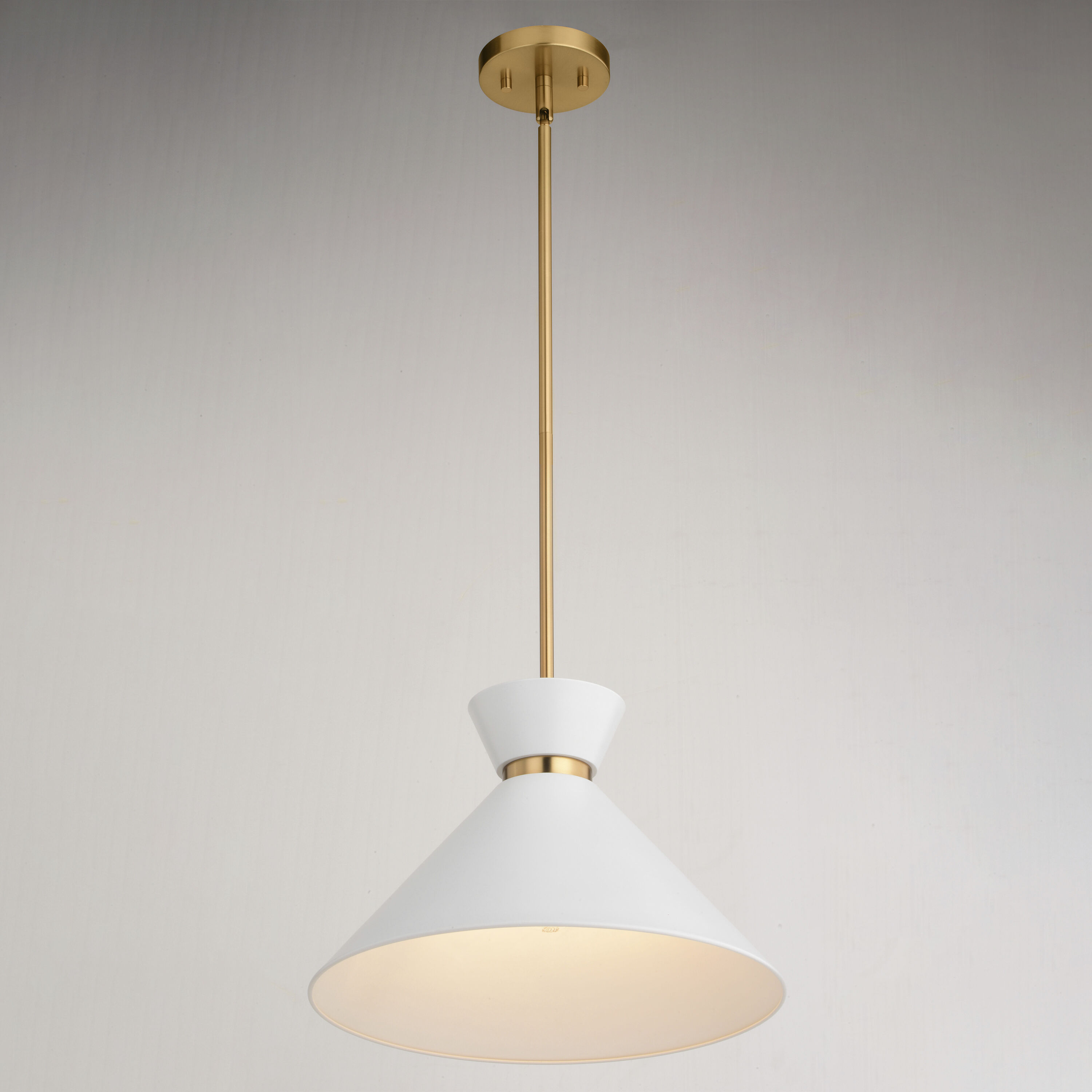 Racine LED 15 inch Matte White and Natural Brass Pendant Ceiling Light