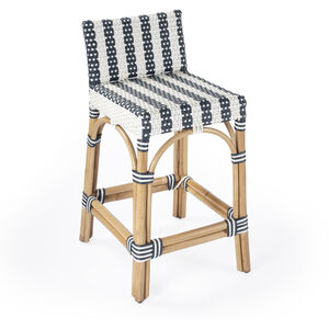 Serienna Rectangular Rattan Low Back 24.5"Counter Stool in White and Navy Stripe