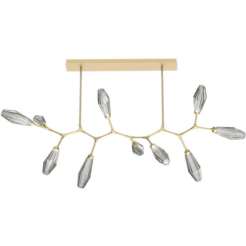 Aalto LED Gilded Brass Linear Pendant Ceiling Light in Optic Rib Smoke, 2700K LED, Branch