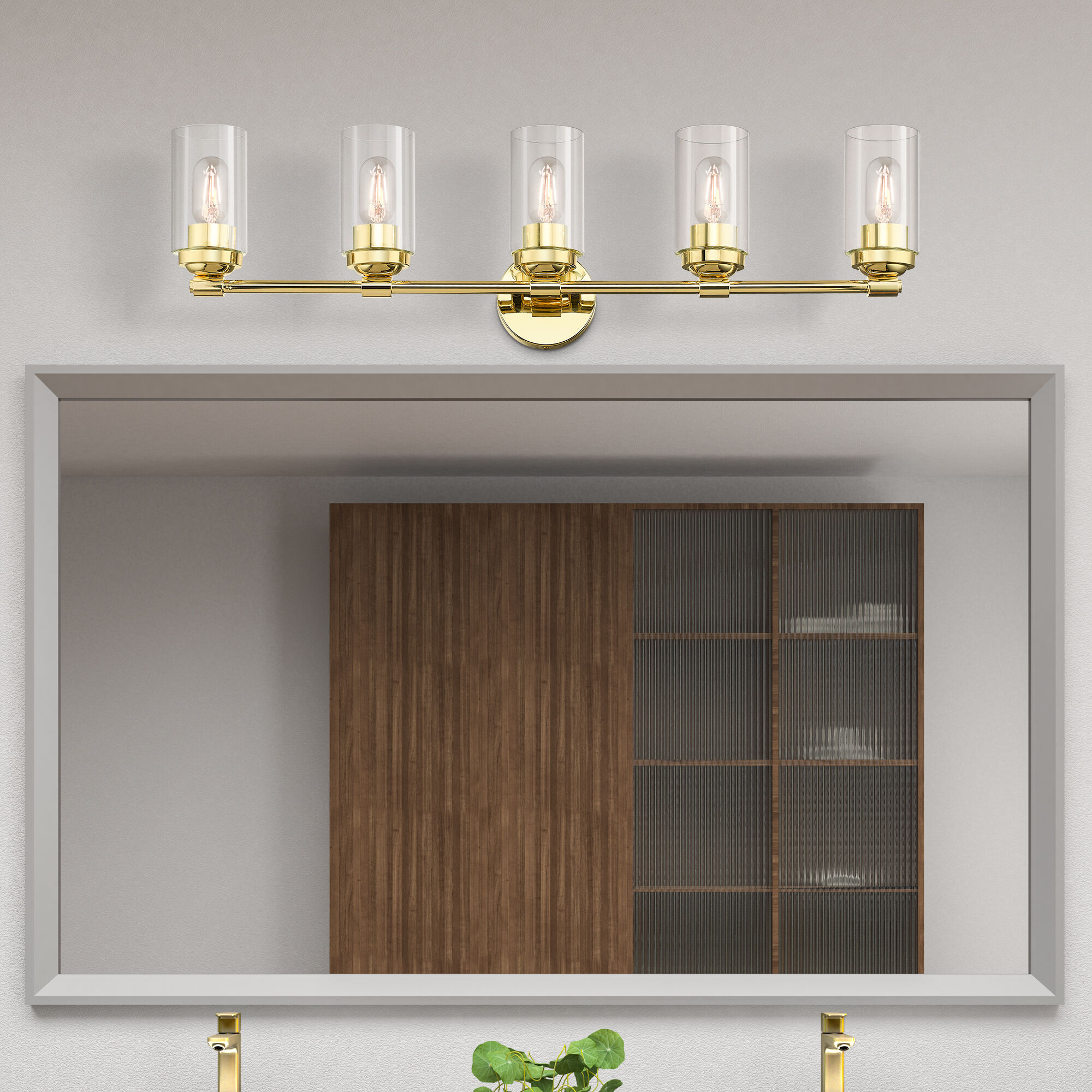 Whittier 5 Light 35 inch Polished Brass Vanity Wall Sconce Wall Light, Large