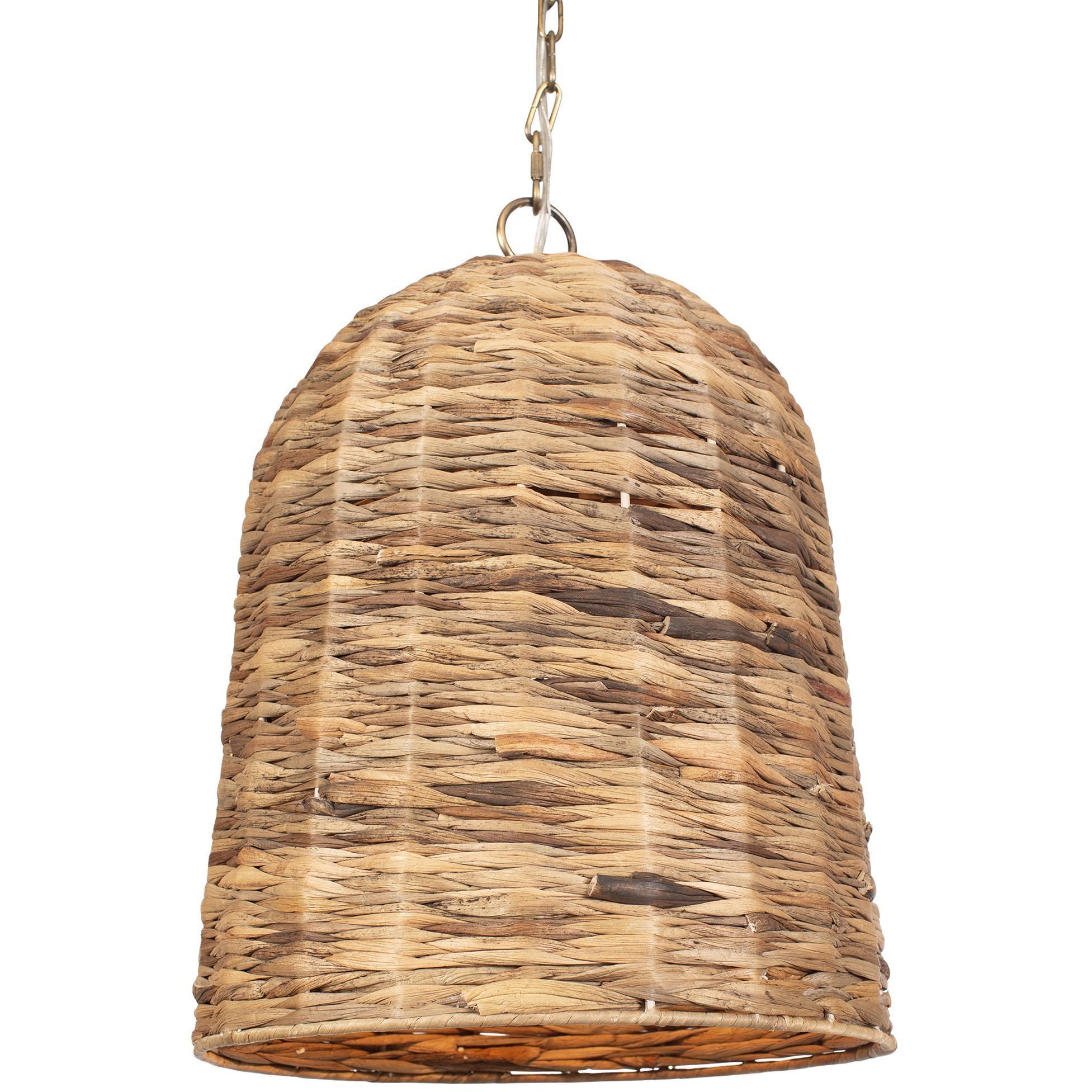 Rotorua 1 Light 13.75 inch Antique Brass and Natural Woven Sea Grass Pendant Ceiling Light