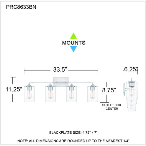 Prescott 4 Light 34 inch Brushed Nickel Bath Light Wall Light, Extra Large