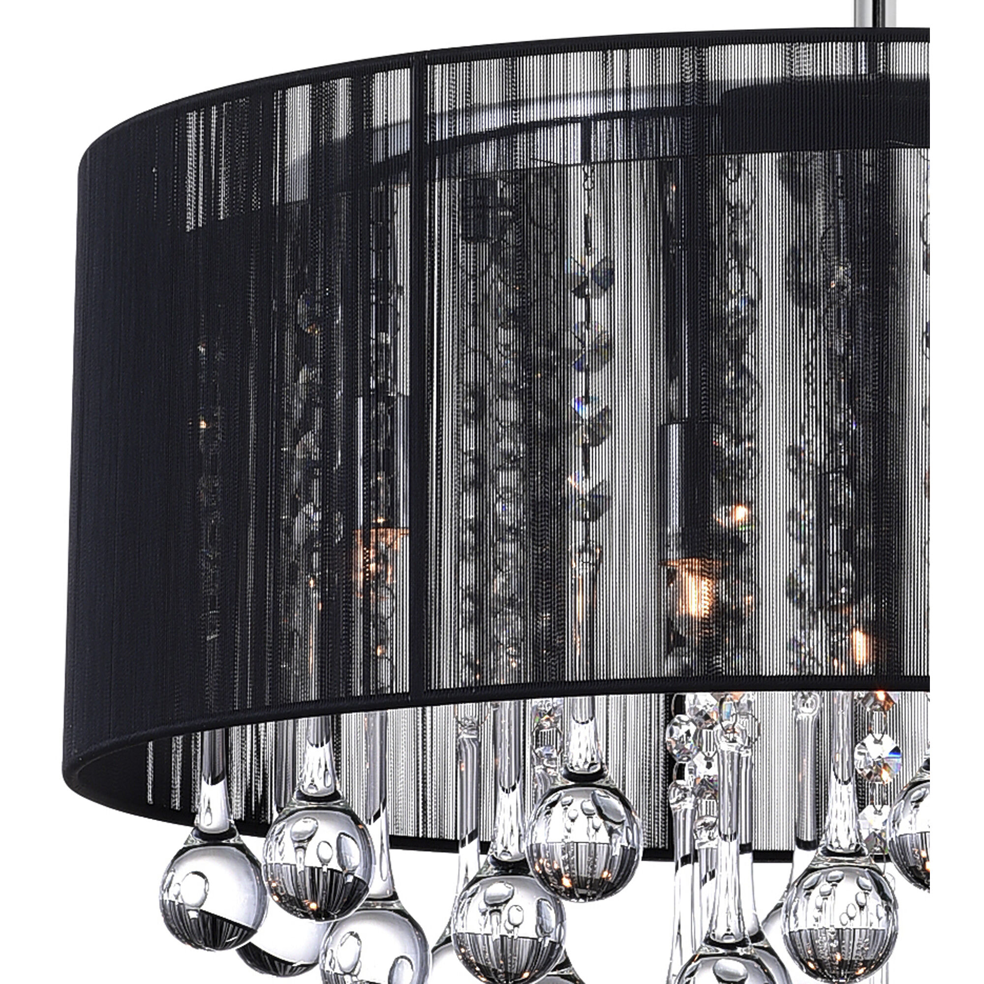 Water Drop 6 Light 18 inch Chrome Drum Shade Chandelier Ceiling Light in Black