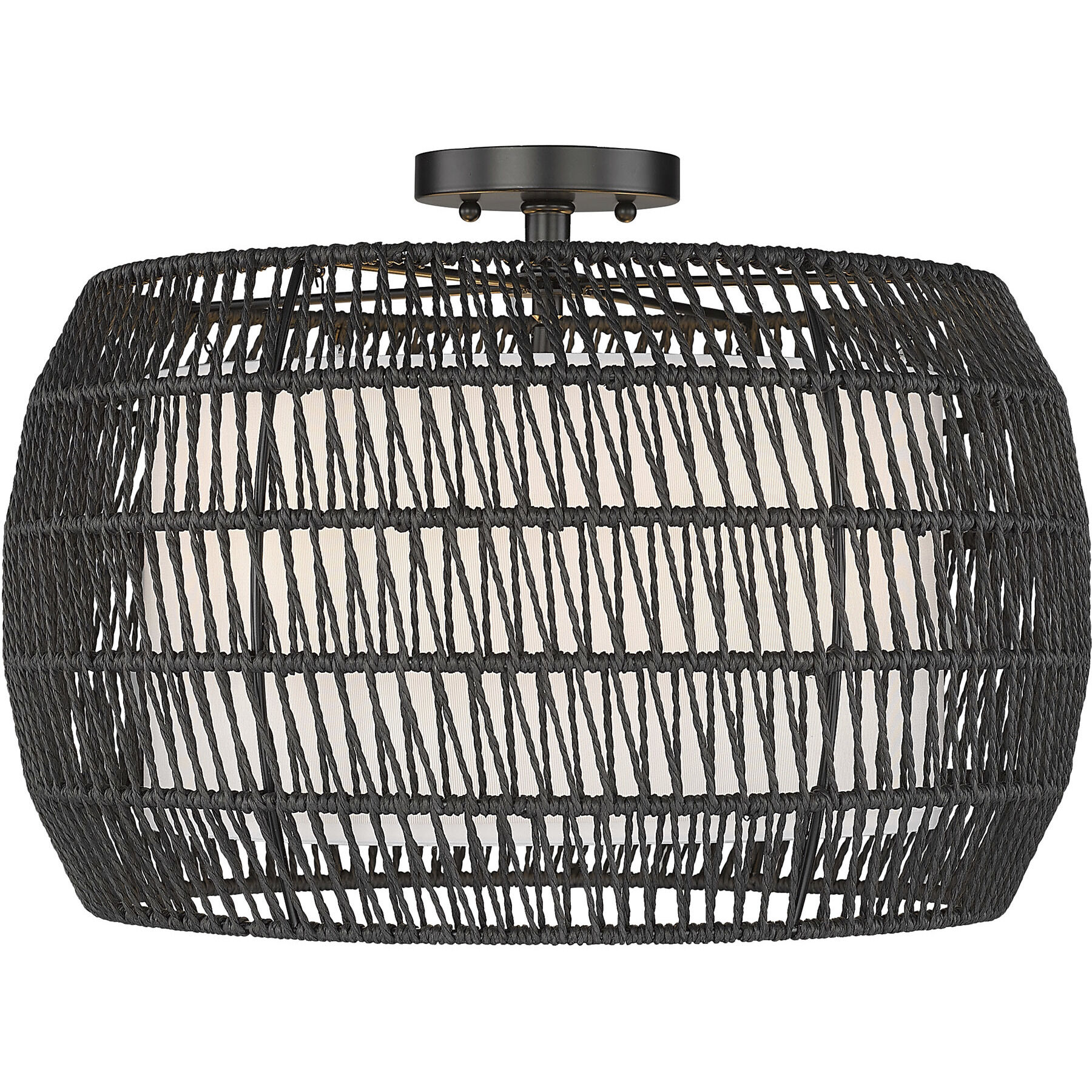 Everly 4 Light 19 inch Matte Black Semi-Flush Mount Ceiling Light in Modern Black Rattan