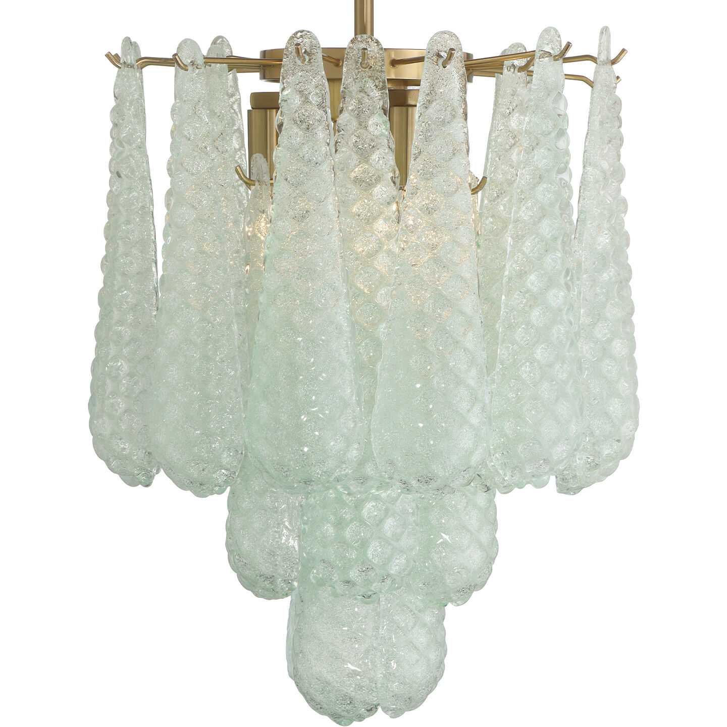 Ollie 4 Light 14.25 inch Aged Brass Semi Flush Ceiling Light in Sand Glass Green