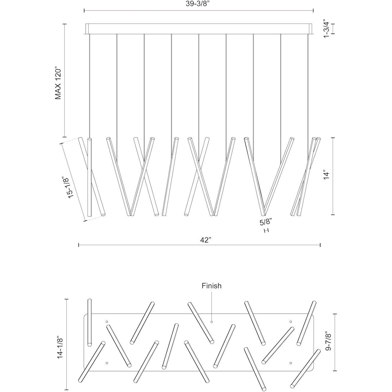Chute LED 42 inch Black Linear Pendant Ceiling Light