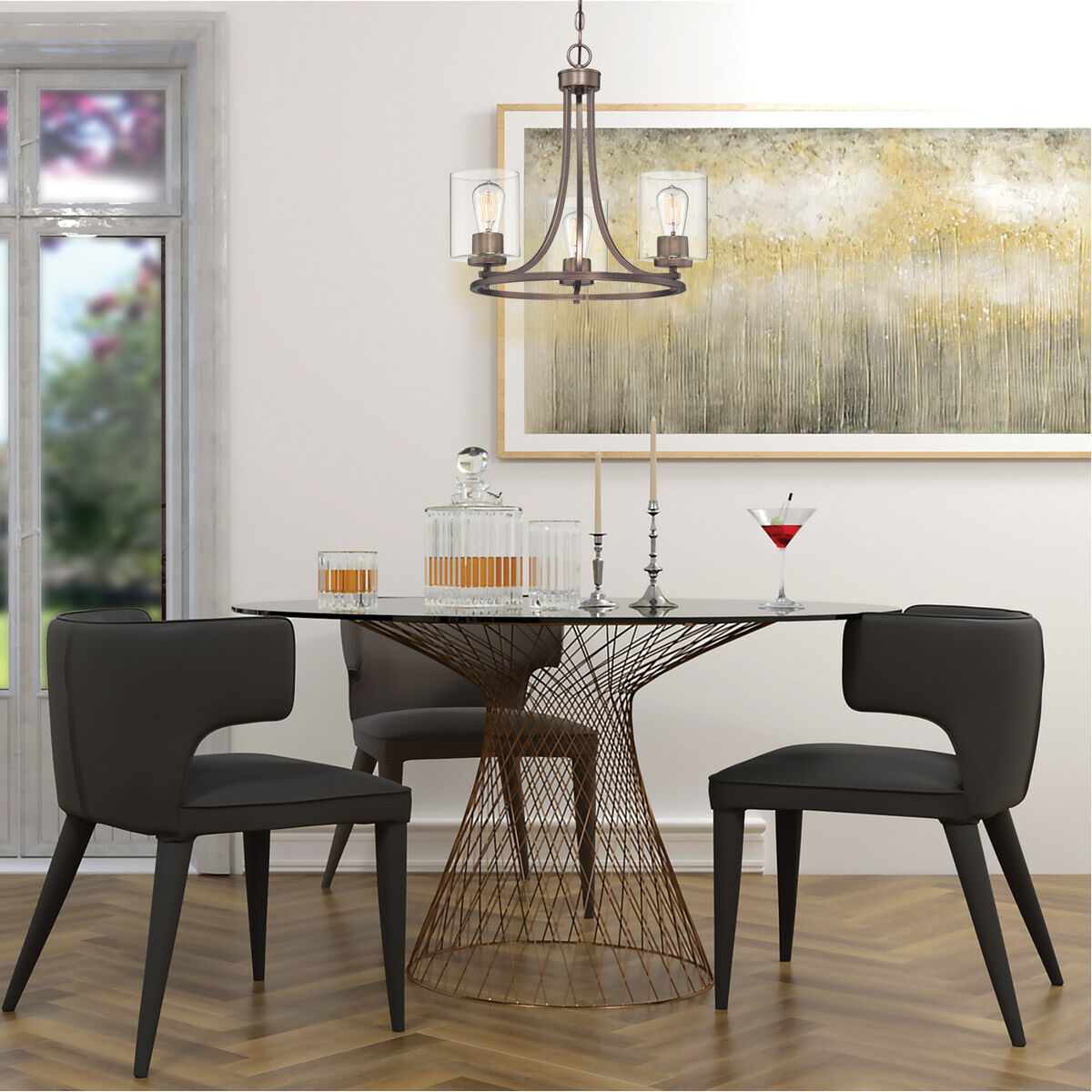 Liam 3 Light 20 inch Satin Copper Bronze Chandelier Ceiling Light