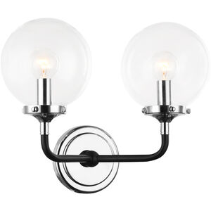 Particles 2 Light 15 inch Black and Chrome Wall Sconce Wall Light in Chrome and Clear