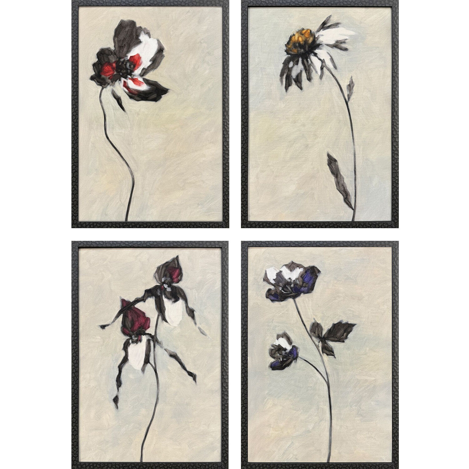 Floral Sonnet Black and Gray and Multi and White Framed Art