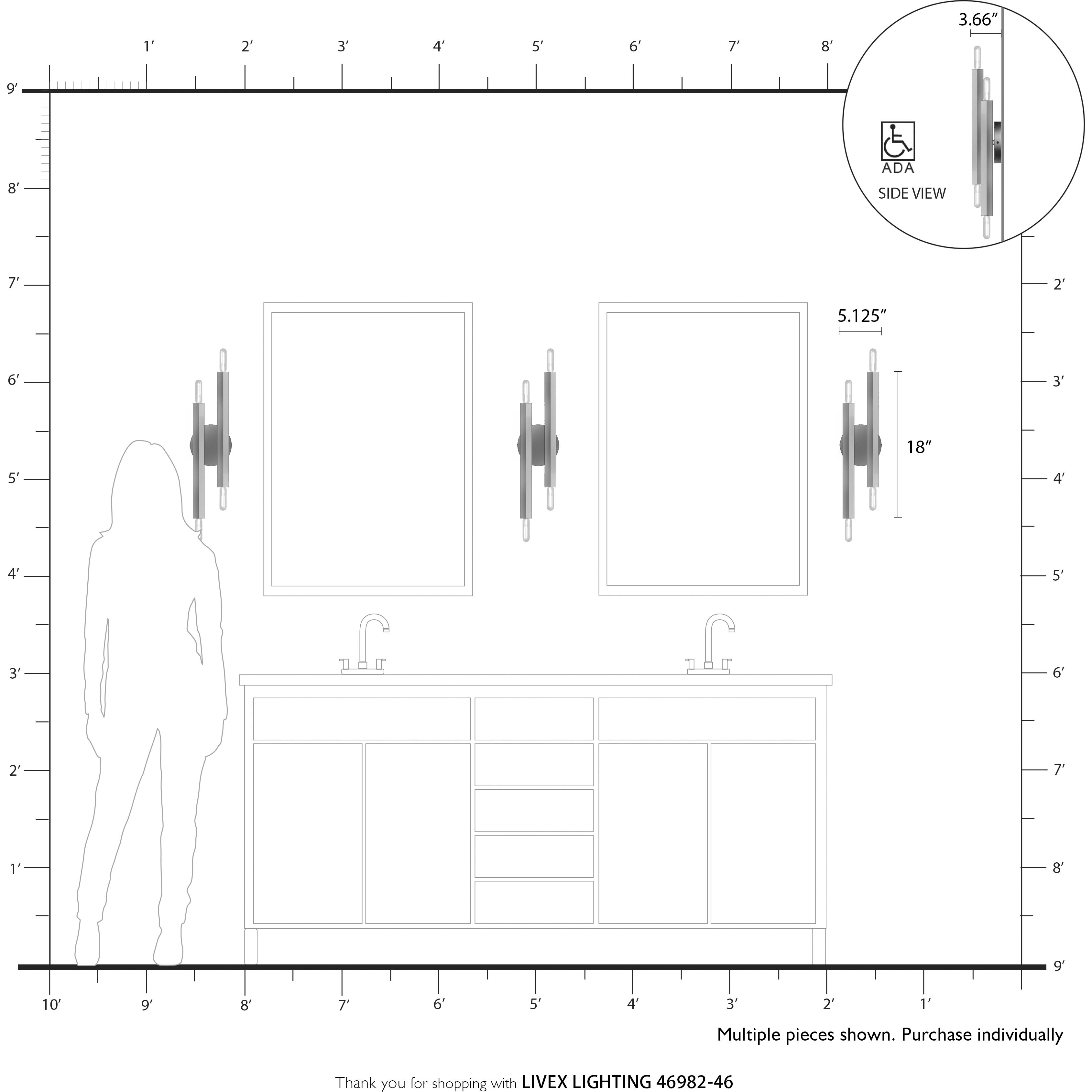 Monaco 4 Light 5.13 inch Black Chrome ADA Wall Sconce Wall Light