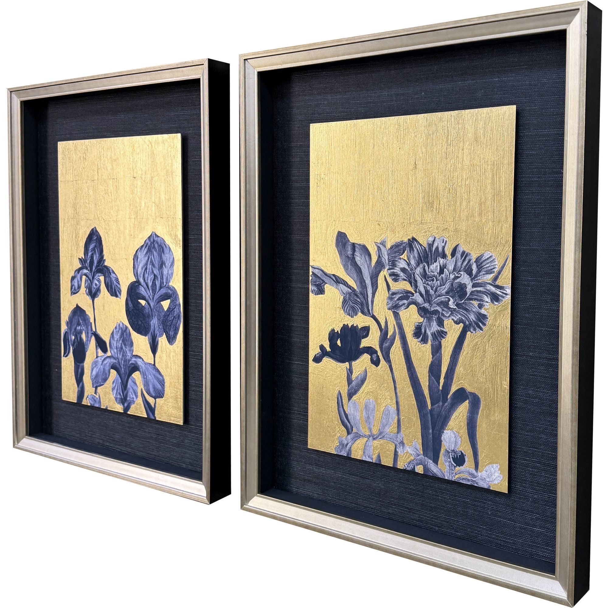 Blue Iris Blue and Metallic Framed Art, The Studio