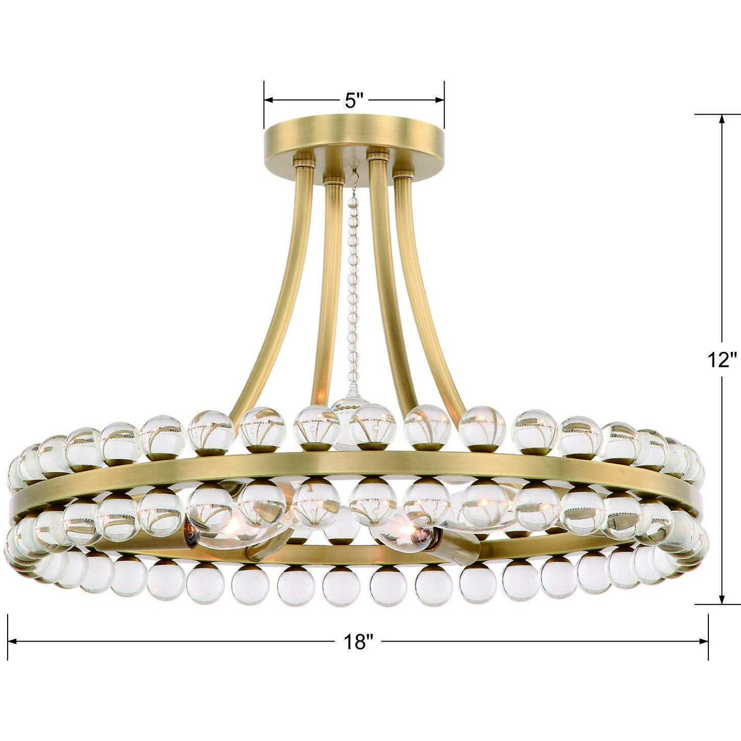 Clover 4 Light 18.25 inch Aged Brass Semi Flush Ceiling Light