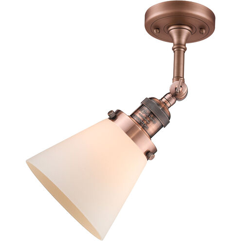 Franklin Restoration Small Cone LED 6 inch Antique Copper Semi-Flush Mount Ceiling Light in Matte White Glass, Franklin Restoration