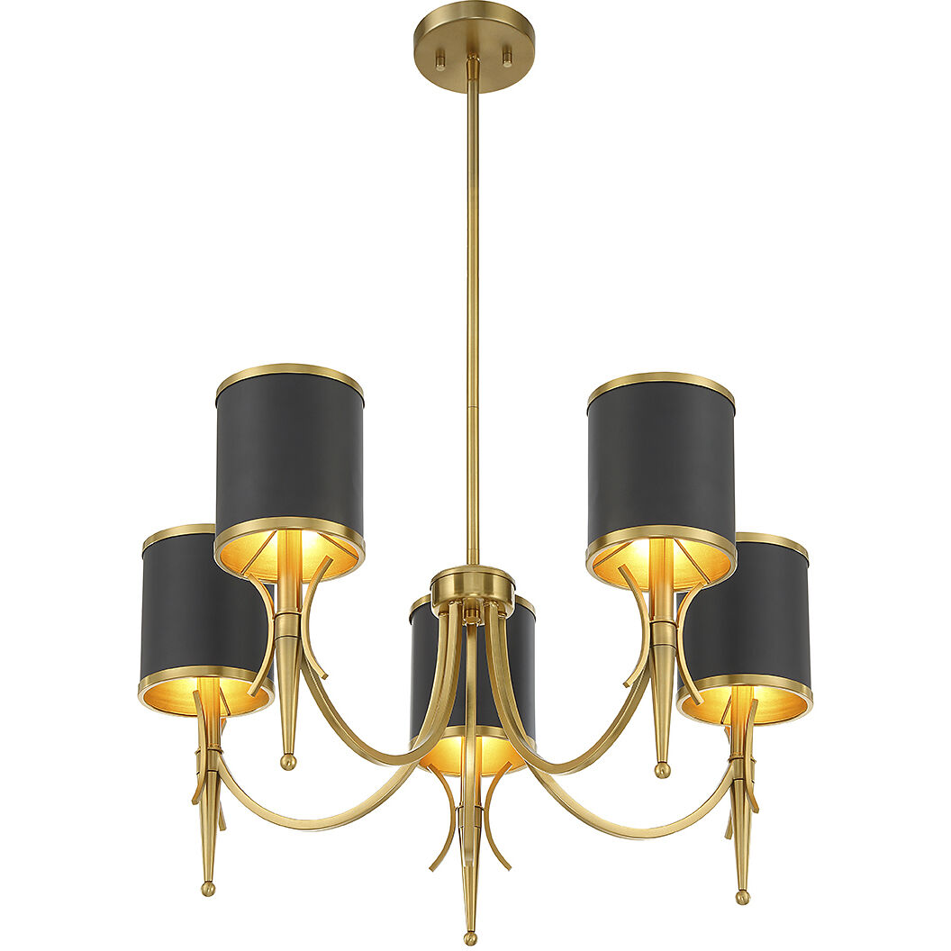 Quincy 5 Light 27 inch Black with Warm Brass Accents Chandelier Ceiling Light
