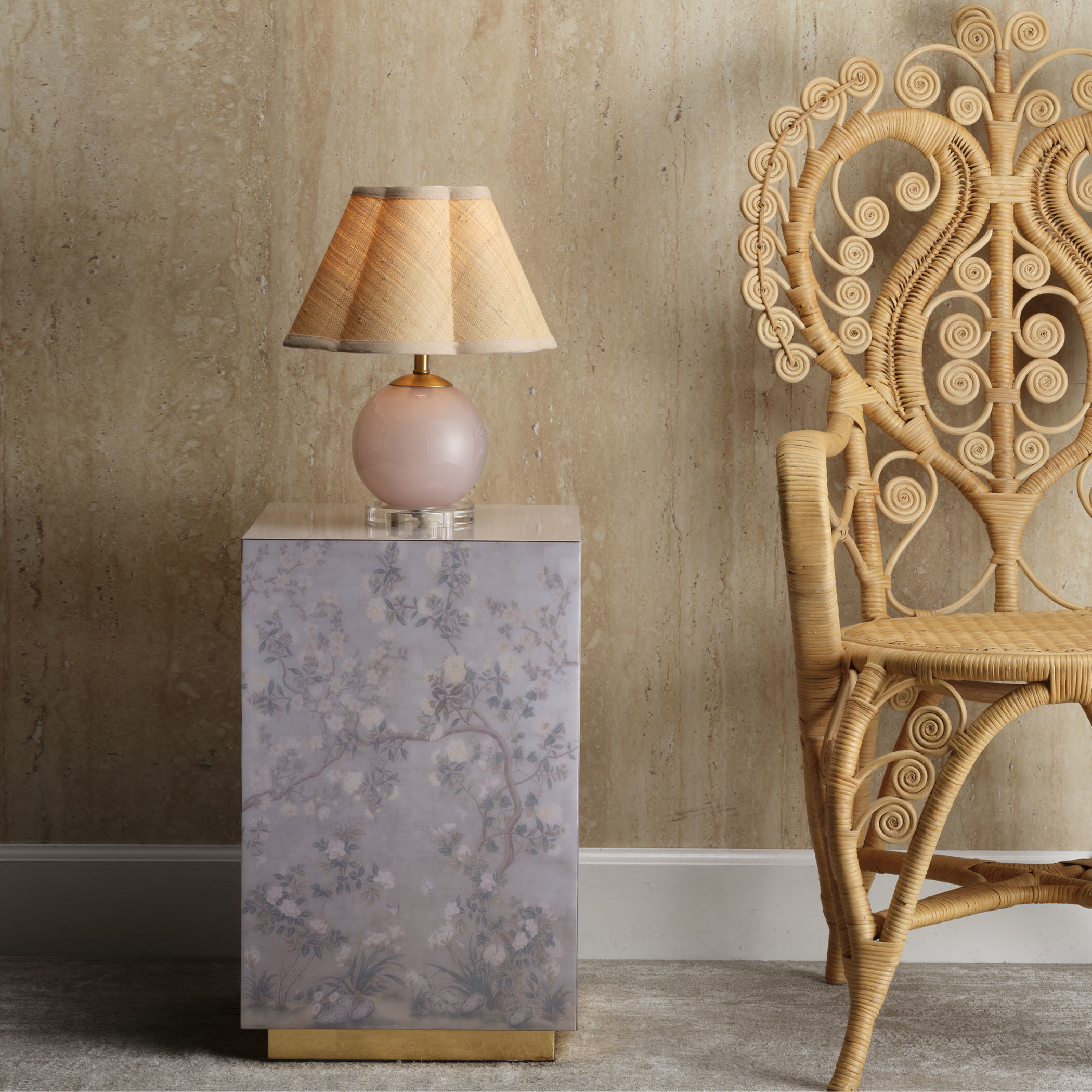 Garland Side Table in Pink Printed Floral Paper and Gold Leaf