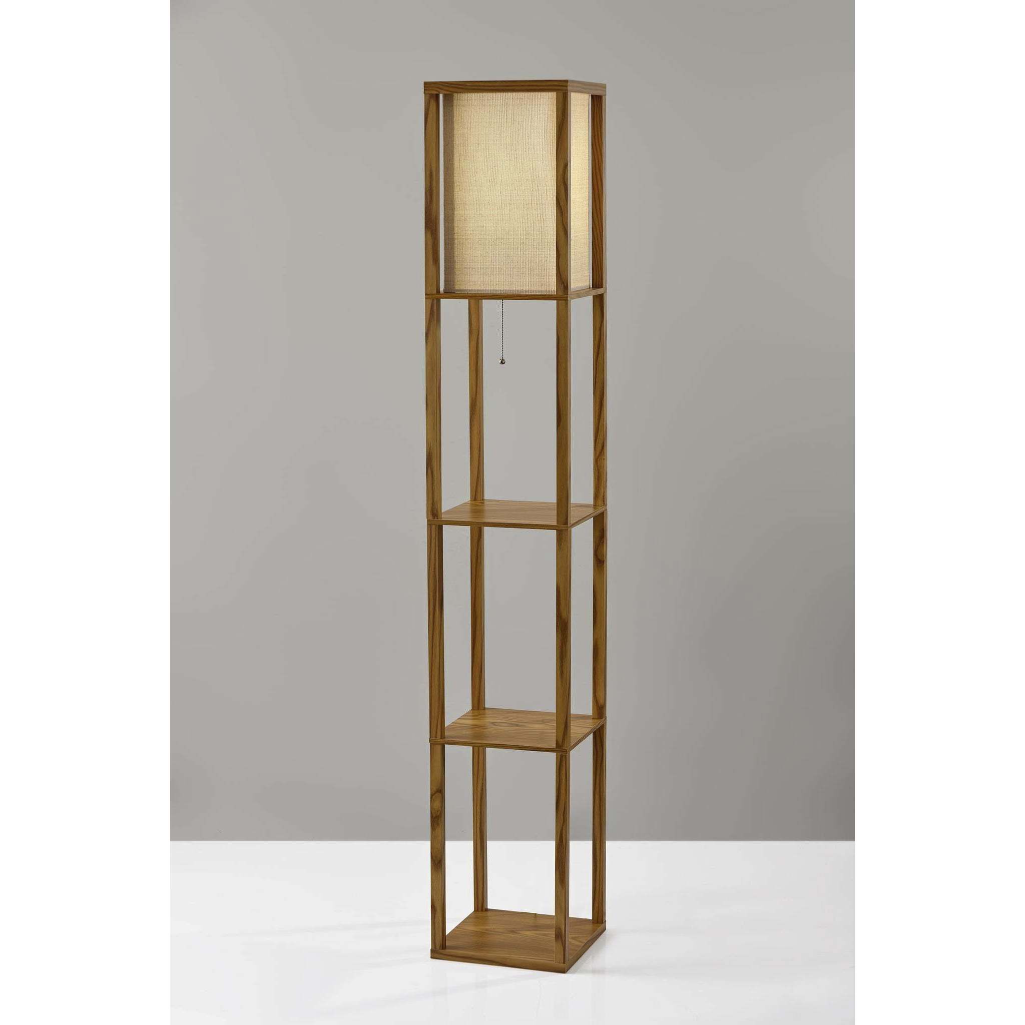 Wright 63 inch 150 watt Natural Wood Veneer Shelf Floor Lamp Portable Light