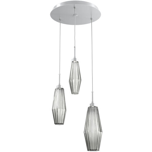 Aalto LED 17.3 inch Classic Silver Chandelier Ceiling Light in 3000K LED, Optic Rib Smoke, Round Multi-Port