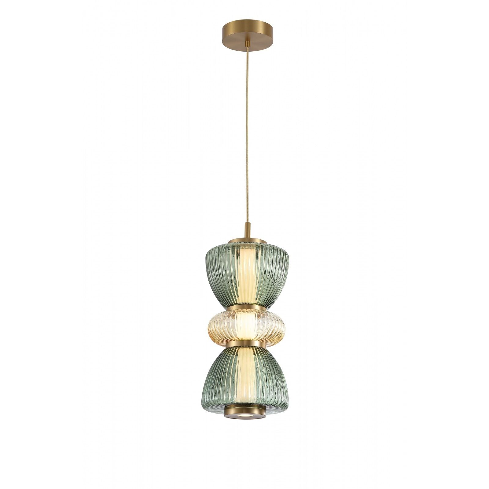 Rosewood 2 Light 9 inch Aged Brass Pendant Ceiling Light in Green with Yellow Glass