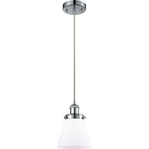 Ballston Small Cone LED 6 inch Polished Chrome Mini Pendant Ceiling Light in Matte White Glass, Ballston