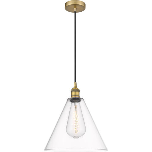 Edison Cone LED 12 inch Brushed Brass Mini Pendant Ceiling Light in Clear Glass