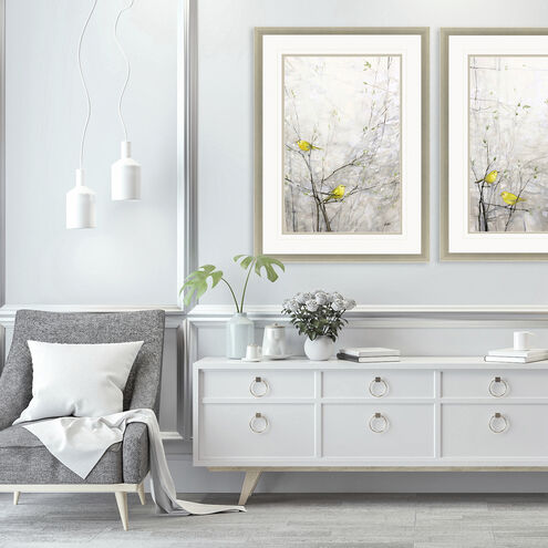 Yellow Birds in Trees Gray and Beige and Green and Yellow Framed Art