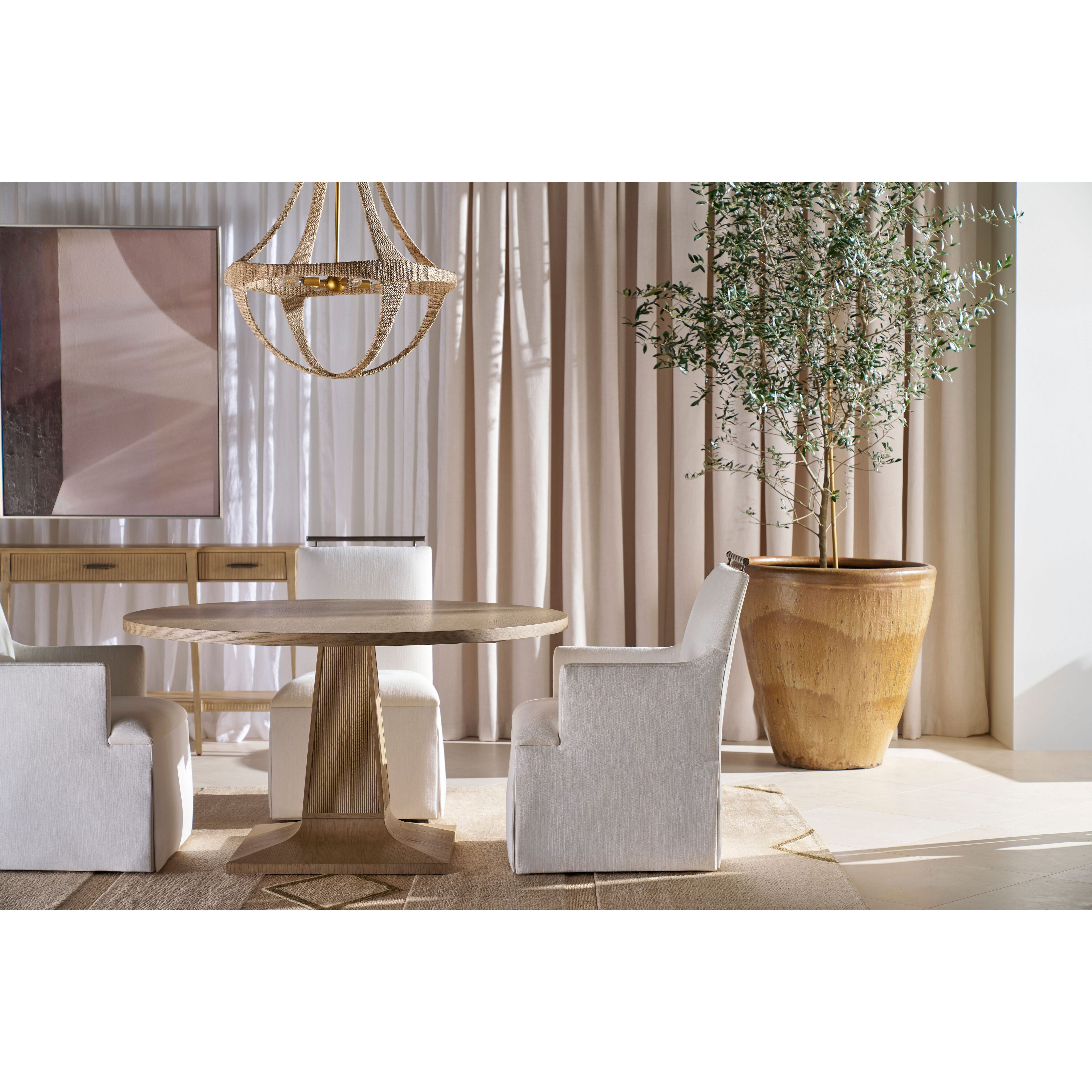 Balboa 54 X 54 inch Coastal Grey Round Dining Table, Wooden, Upholstered, Stephen Church