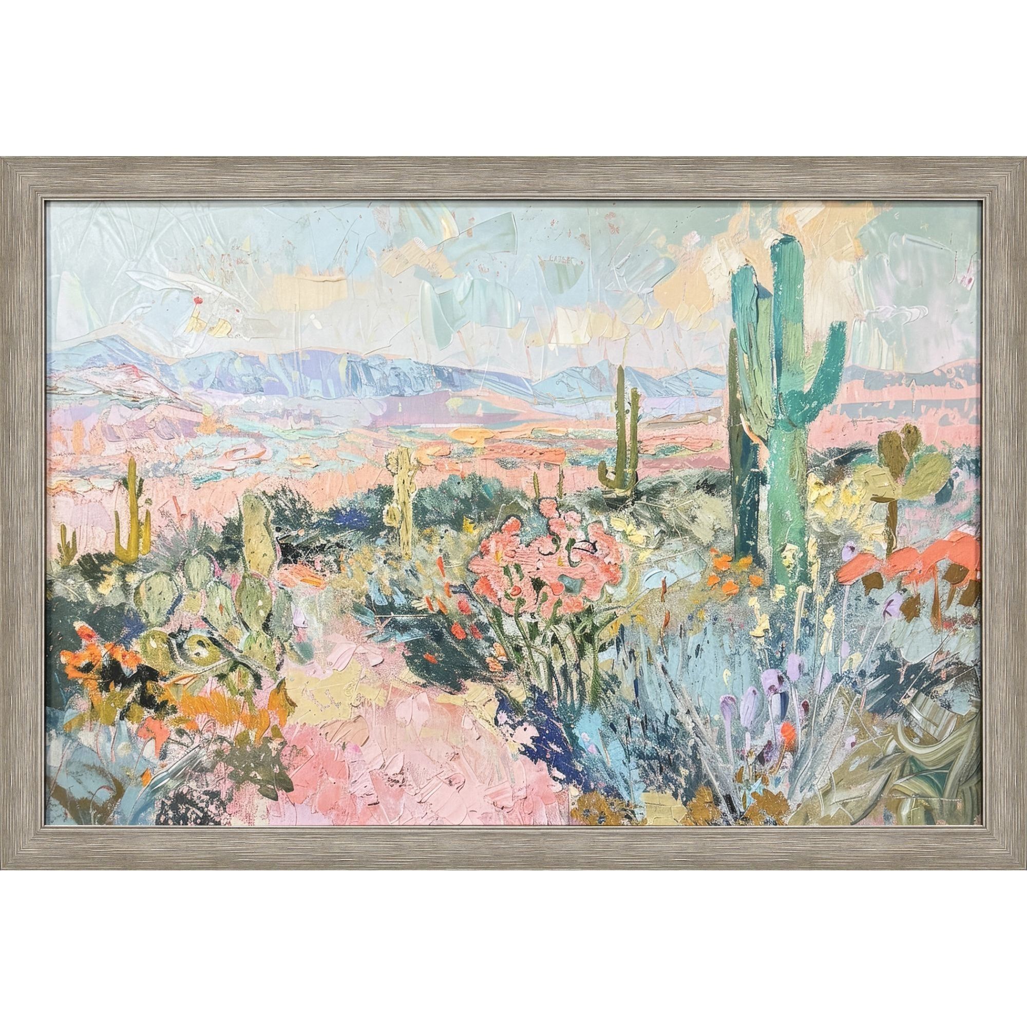Pastel Desert Pink and Blue and Green and Multi Framed Art