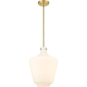 Lowell LED 12 inch Satin Gold Mini Pendant Ceiling Light in Matte White Glass