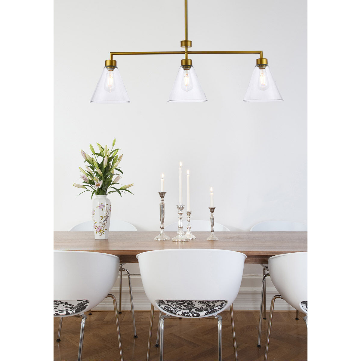 Mera 3 Light 38 inch Brass Linear Pendant Ceiling Light
