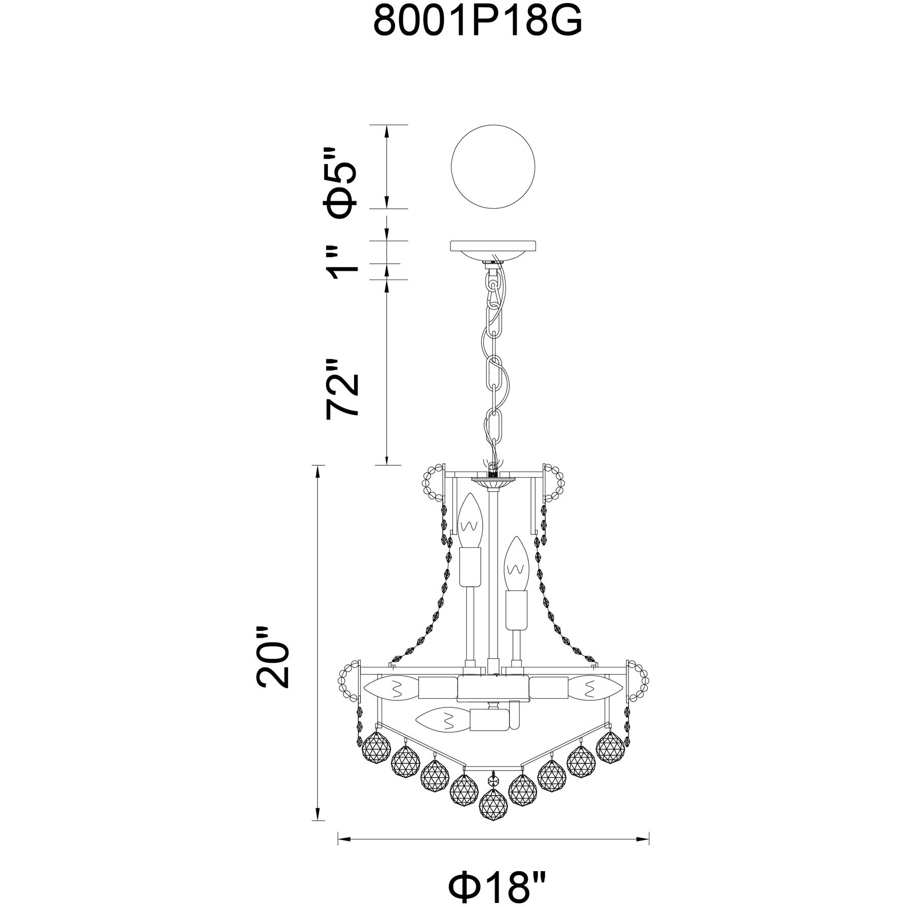 Empire 8 Light 18 inch Gold Down Chandelier Ceiling Light