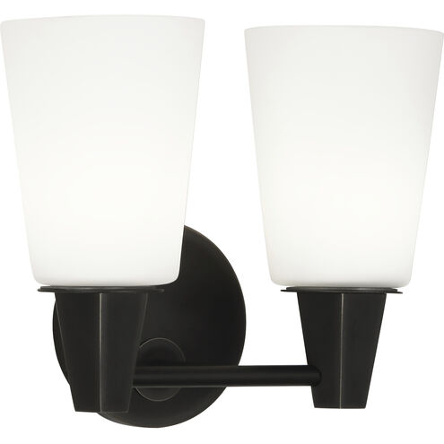 Wheatley 2 Light 11 inch Deep Patina Bronze Wall Sconce Wall Light in Cased White Glass