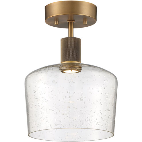 Port Nine LED 9 inch Antique Brushed Brass Semi-Flush Ceiling Light in Seeded