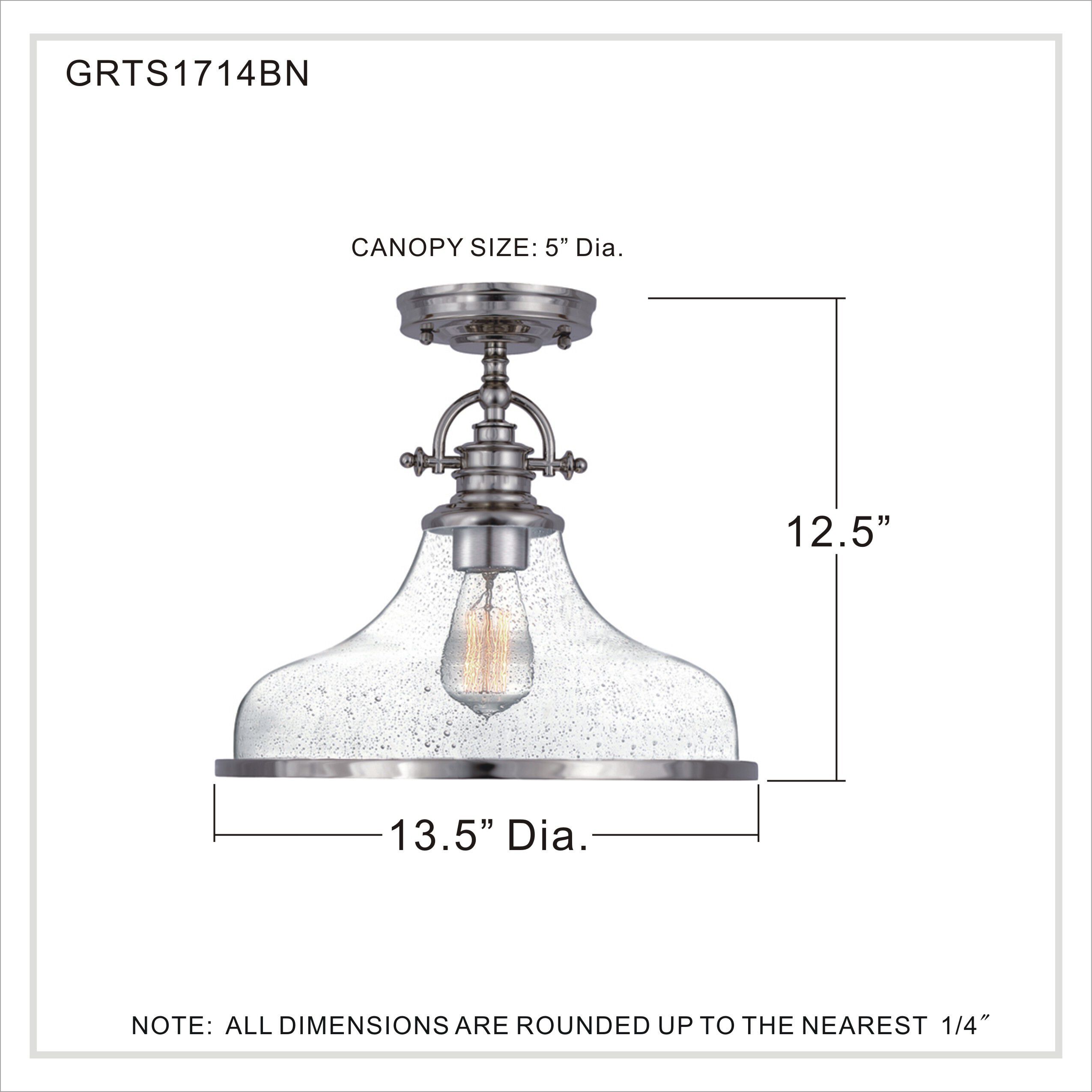 Grant 1 Light 14 inch Brushed Nickel Semi-Flush Mount Ceiling Light
