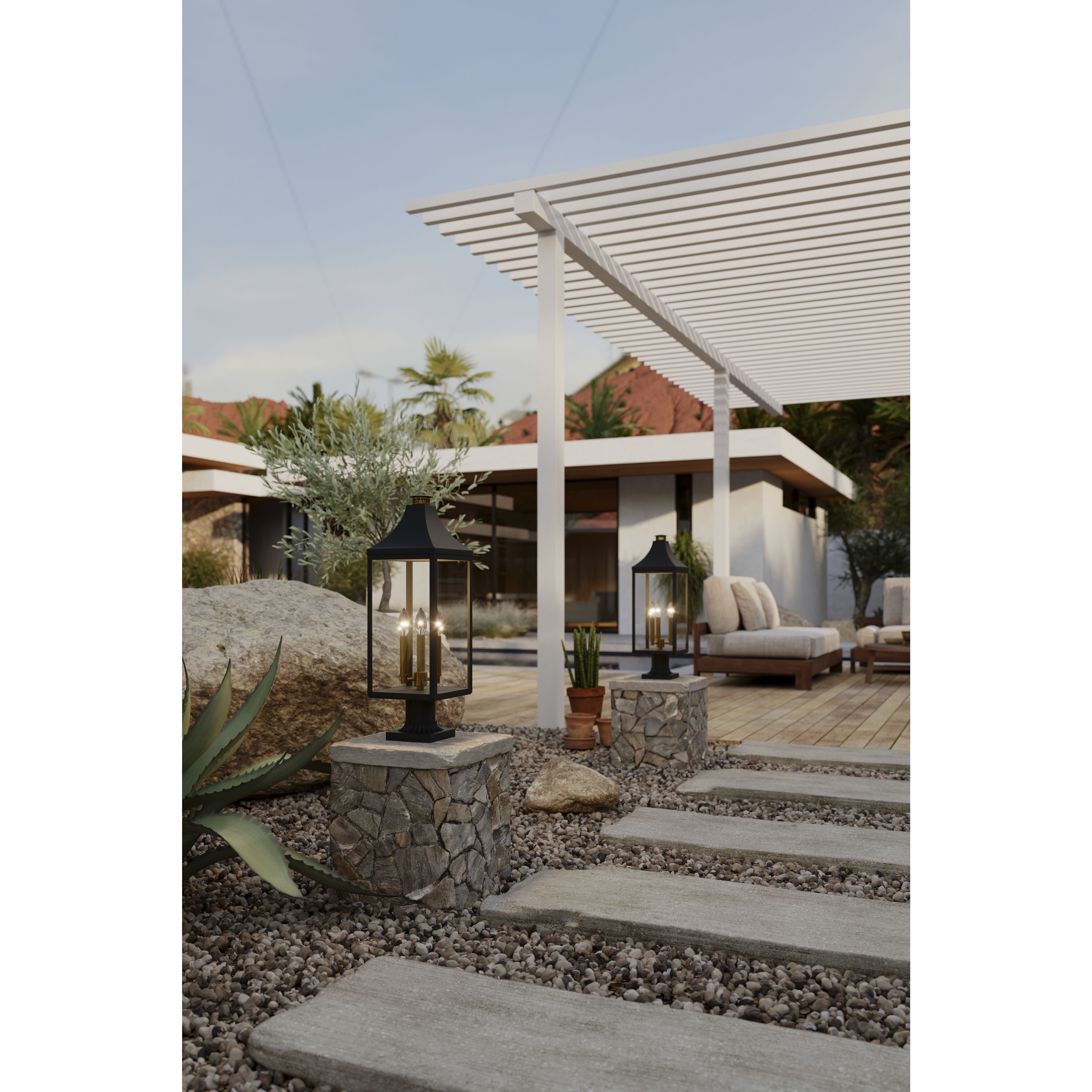 Hurstborne 3 Light 25 inch Dark Matte Black and Painted Legacy Brass Outdoor Post Lantern