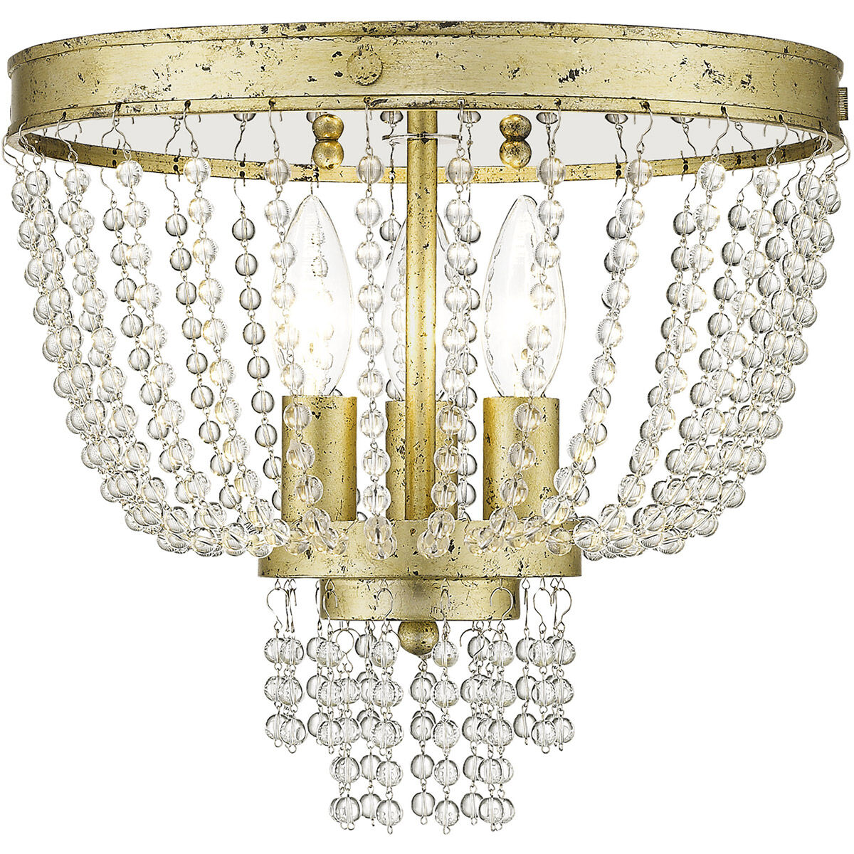 Valentina 3 Light 12 inch Hand Applied Winter Gold Flush Mount Ceiling Light