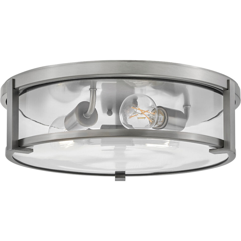 Lowell 3 Light 16 inch Antique Nickel with Clear glass Foyer Light Ceiling Light, Flush Mount