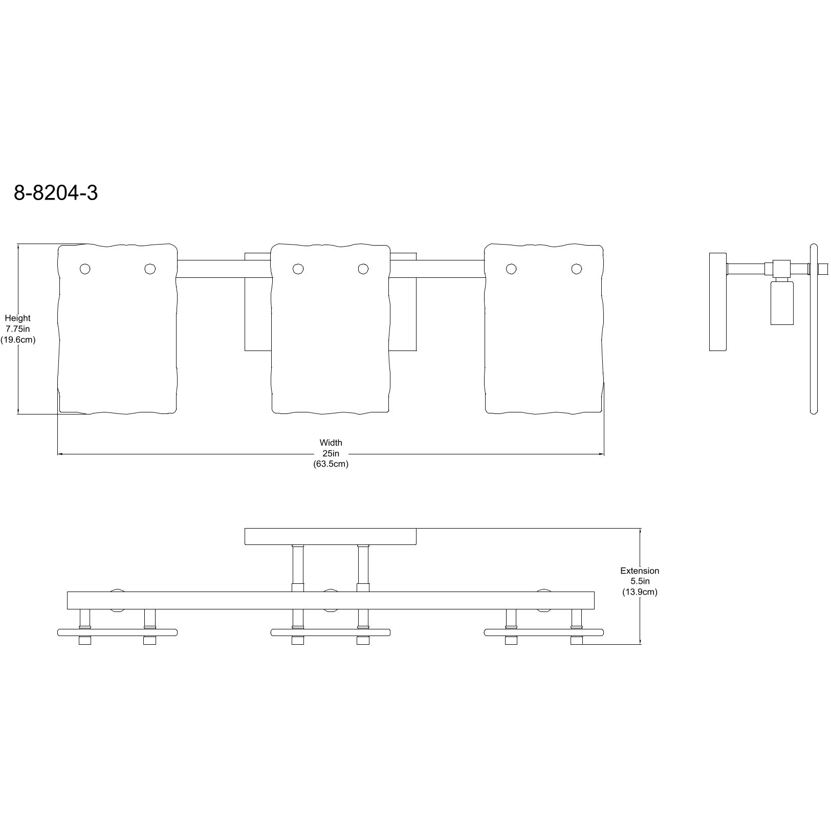 Genry 3 Light 25 inch Black Bathroom Vanity Light Wall Light