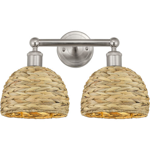 Edison Woven Rattan 2 Light 17 inch Brushed Satin Nickel Bath Vanity Light Wall Light