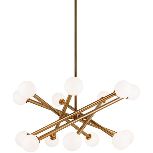 Matchstix 14 Light 39 inch Aged Gold Brass Pendant Ceiling Light in Aged Gold Brass and Opal Glass