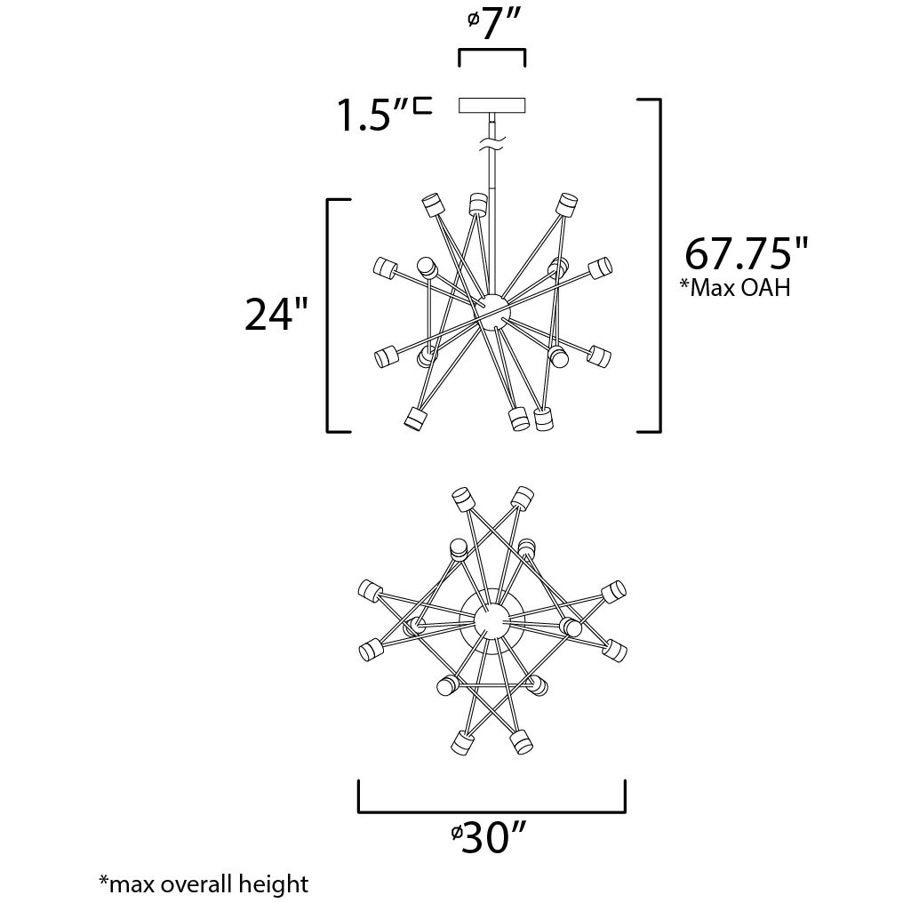 Phaeton LED 30 inch Black and Brushed Aluminum Multi-Light Pendant Ceiling Light