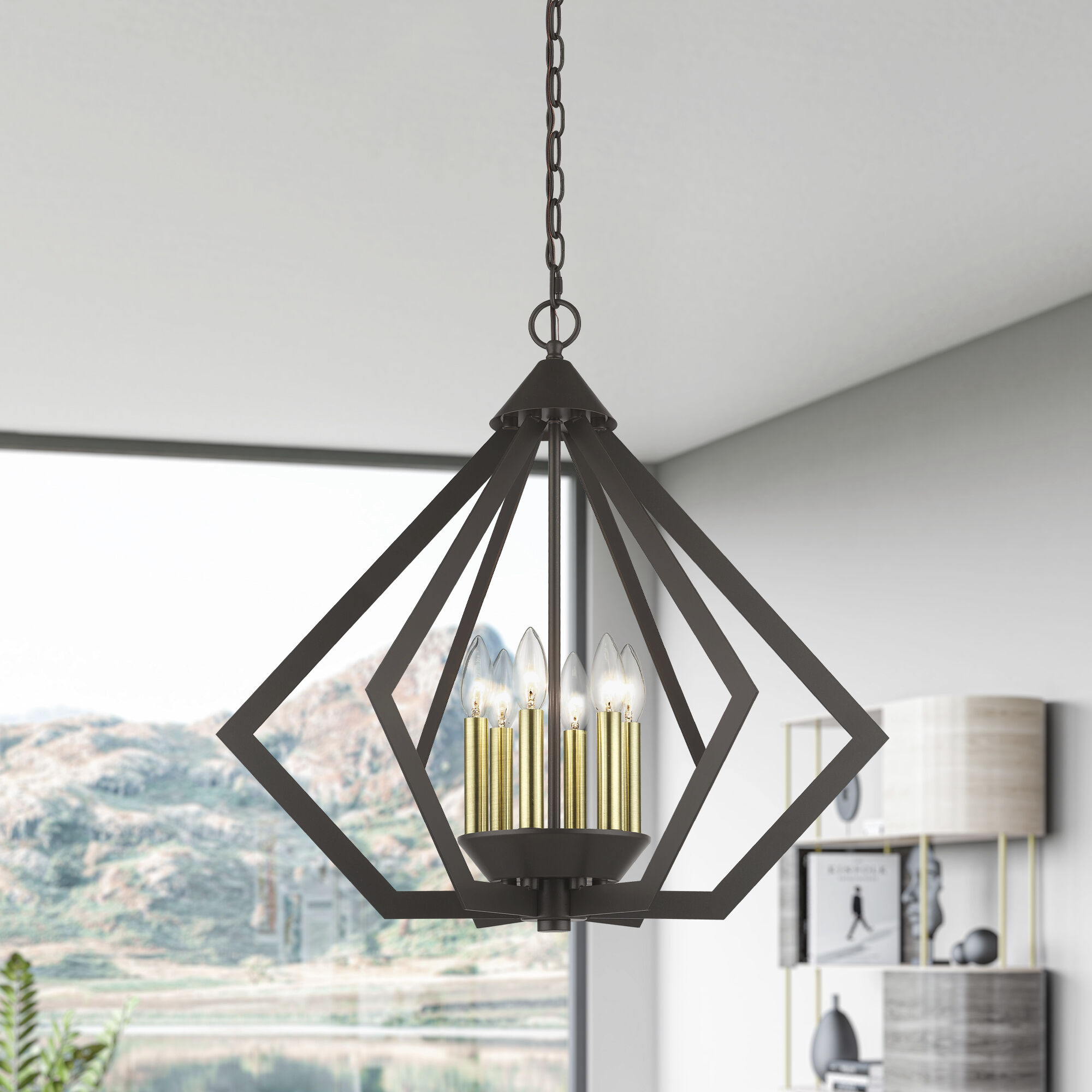Prism 6 Light 26 inch English Bronze with Antique Brass Finish Accents Chandelier Ceiling Light