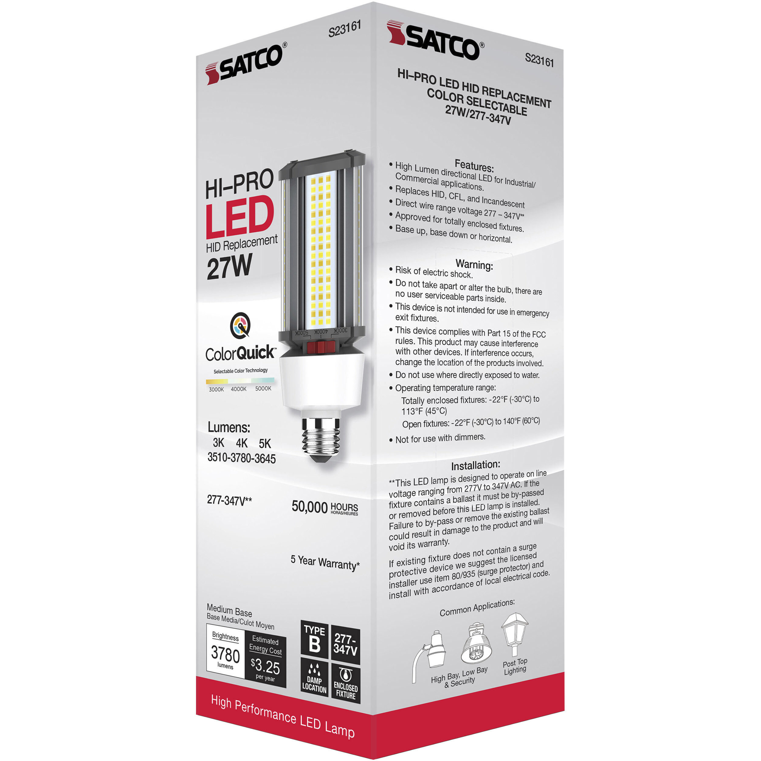 Lumos LED Medium 27 watt 277-347 3000K/4000K/5000K HID Replacements, HID Replacements