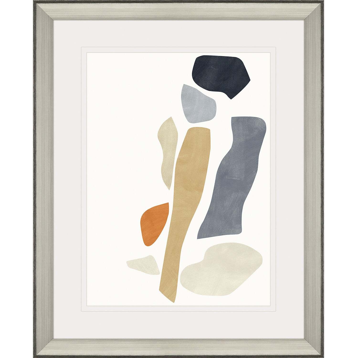 Silhouette Blocks Blue and Beige and Gray and Orange Framed Art
