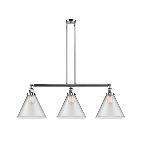 Franklin Restoration X-Large Cone 3 Light 44 inch Polished Chrome Island Light Ceiling Light in Clear Glass, Franklin Restoration