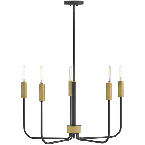 Austen 5 Light 28.25 inch Black with Lacquered Brass Chandelier Ceiling Light